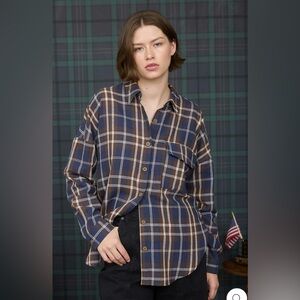 Blue and Brown Plaid Button-Up Shirt